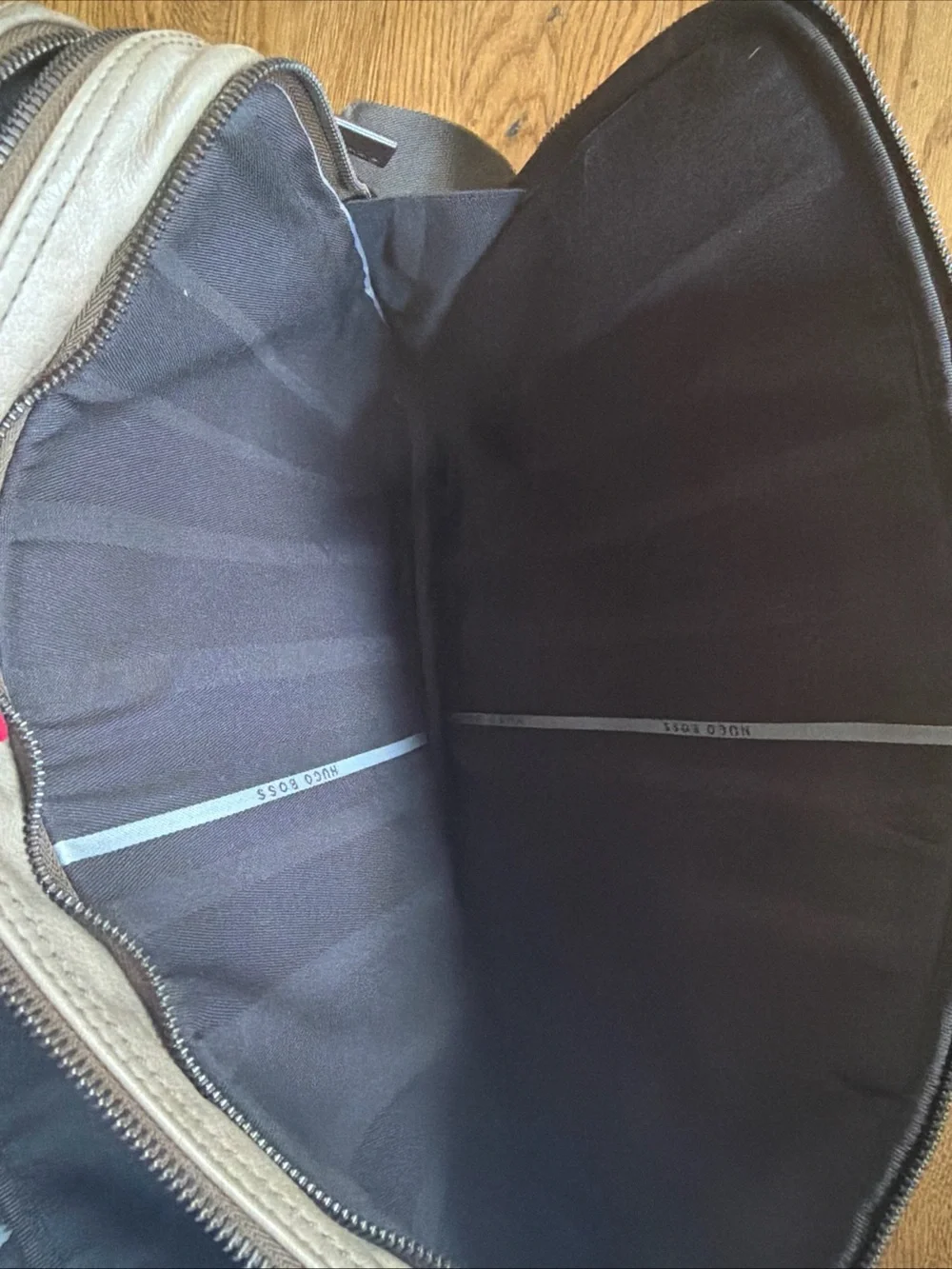 Boss Beige Canvas Laptop Bag with Brown Leather Handles
